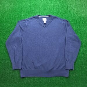 St. Johns Bay Sweater Mens Large Blue V-Neck Pullover Long Sleeve Cotton Blend